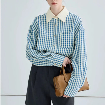 SQUARE COLLAR PLAID SHIRT