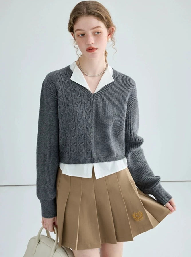 FAKE TWO-PIECE KNIT SWEATER