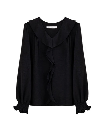 RUFFLE COLLAR V-NECK SHIRT